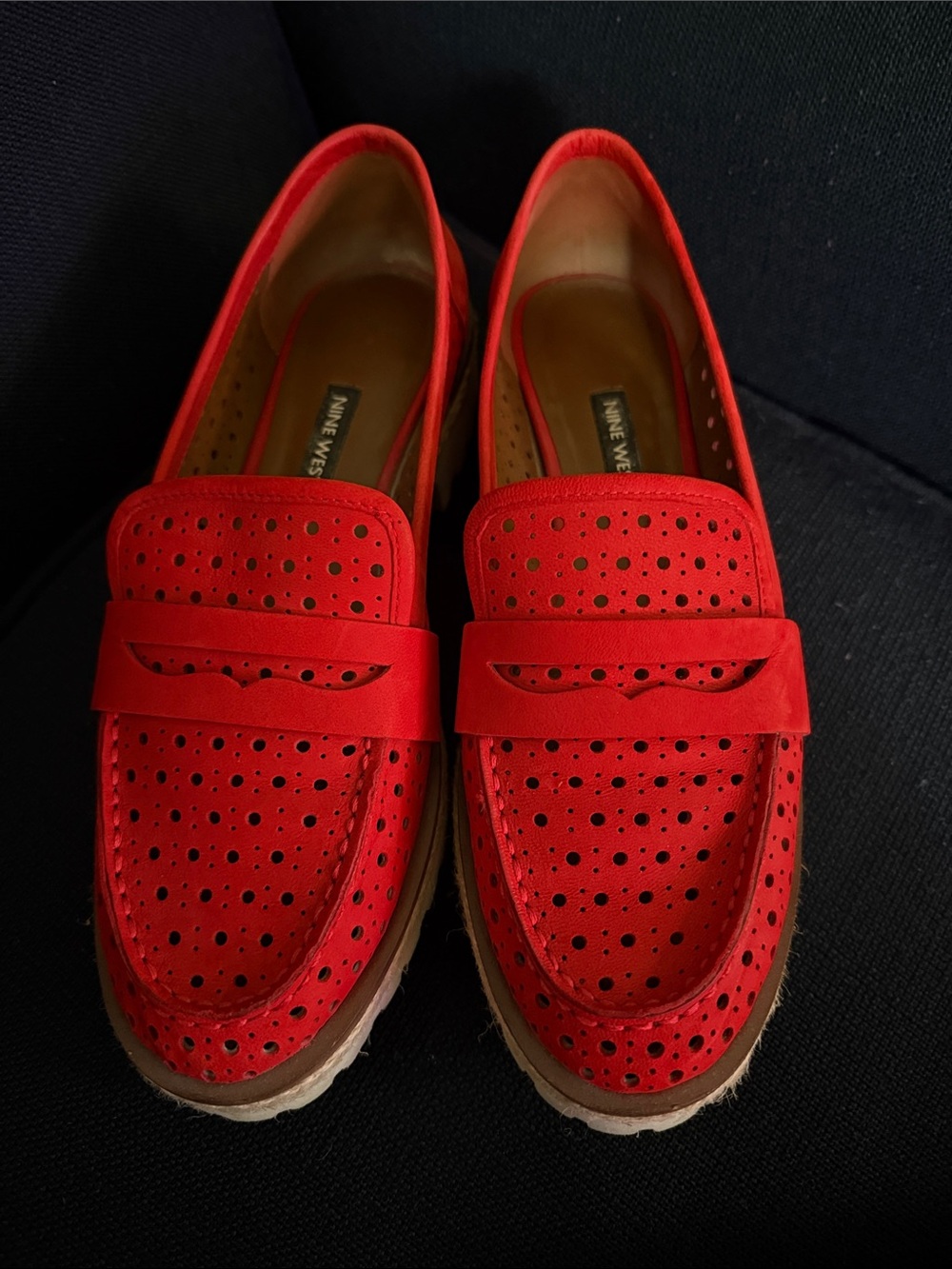 Nine West Red Perforated Suede Loafers